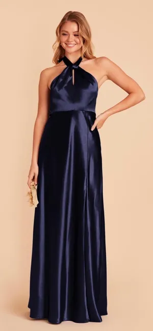 Birdy Grey Navy Shiny Satin Dress thumbnail 1