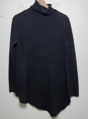 Neiman Marcus Women Cashmere‎ Sweater Large Black Asymmetric Mock Neck Luxury thumbnail 1