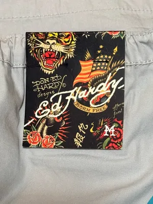 NWT Ed Hardy Drawstring Cargo Pants Grey Low Rise Butterflies Phoenix Graphic M thumbnail 8