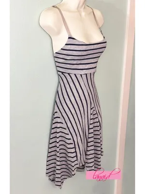 Ginger G Heathered Gray Navy Striped Fit & Flare Skater Asymmetrical A-Line Mini thumbnail 7