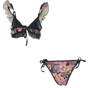 Asos Multicolor Floral Ruffle Tie Beach Summer Two Piece Bikini Set Swimwear 4 thumbnail 2