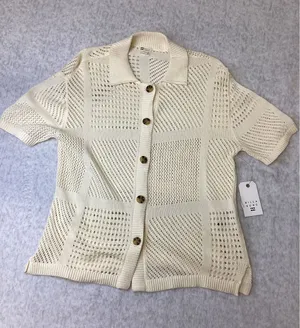 Billabong S/S Cool Down Sweater White Crochet Button Up Cardigan XS‎ 24B073505 thumbnail 1