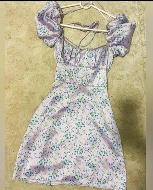 lilac floral satin puff sleeve mini dress thumbnail 4