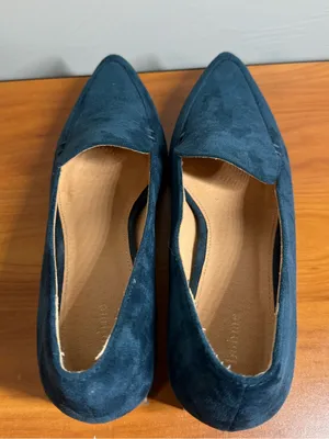 Bohme Suede Dark Teal Blue Pointed Toe Block Heel Pump Loafer Business Casual 10 thumbnail 5