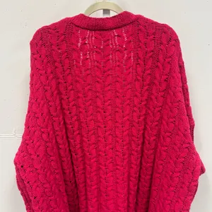 Umgee Magenta Pink Cable Knit Open Front Cardigan Sweater‎ M/L Chunky Oversized thumbnail 6