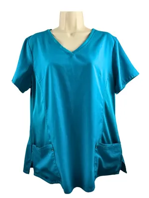 Healing Hands Purple Label Yoga Scrub Top Teal Blue XL V-Neck Stretch thumbnail 1