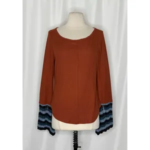 Anthropologie PILCRO Crochet Cuffed Thermal Top Cedar Pullover Stripes Small thumbnail 2