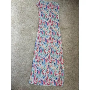 Romantic Watercolor Floral Pleated Maxi Dress Set With Slip Fits Like S new thumbnail 4