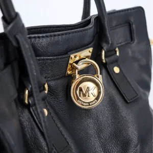 Michael Kors Hamilton‎ Satchel Women Large Black Leather Gold Padlock Tote Bag thumbnail 12