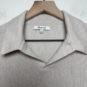Madewell Womens 100% Merino Wool Sweater S Beige Ribbed Polo‎ Preppy Academia thumbnail 5