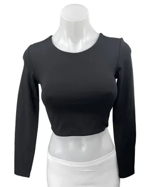 Aritzia Babaton Contour Black Long Sleeve Crew Neck Crop Shirt Sweater Top Sz S thumbnail 1