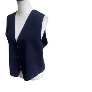 Vintage Au Coton Waistcoat Vest Women's Navy Sleeveless V-Neck Classic One Size thumbnail 3