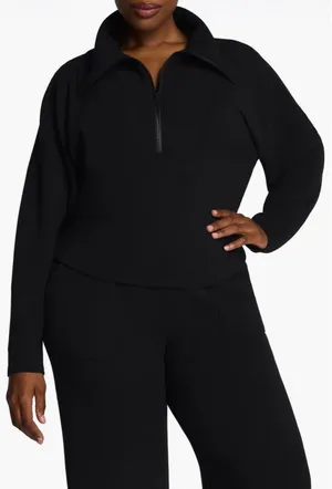 Spanx Women's Airessentials French Rib Half Zip Pullover Black Sz L thumbnail 1