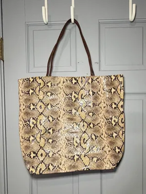 DSW Snake-Pattern Tote in Cream and Brown thumbnail 1