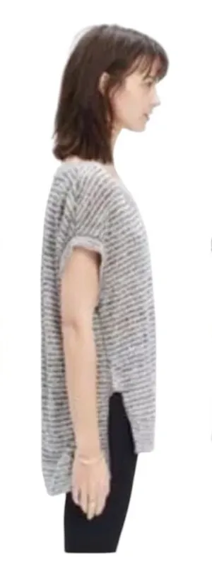 MADEWELL LINEN Striped Knit Split Side High Low Top XS minimalist neutral thumbnail 1