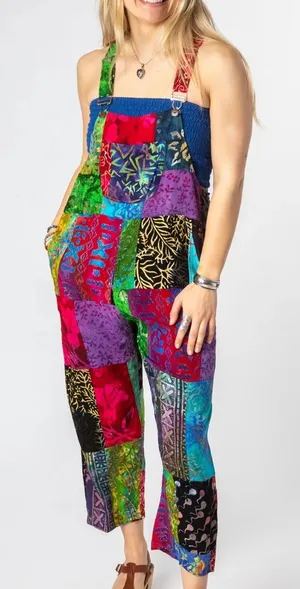 Mexicali Blues Playful Batik Patchwork Overalls Size XL SOLD OUT thumbnail 1
