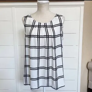 LOFT Women's Windowpane Pleated Dressy Sleeveless Blouse -‎ L EUC thumbnail 7