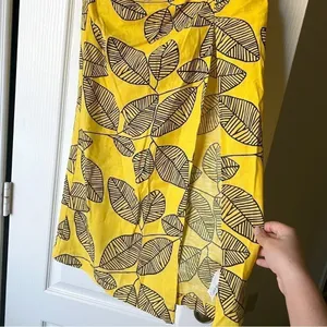 Zara Printed Linen Blend Leaf Midi Skirt Yellow Black‎ XS NWT thumbnail 3