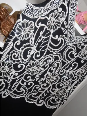 J Kara Black Maxi Dress with White Beaded Floral Bodice thumbnail 12