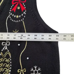 Holiday Time Christmas Sweater Vest Womens 2X 20 Black Gold Embroidered‎ Beaded thumbnail 7