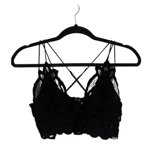 Free People Black Crochet Lace Strappy Crop Bralette Top Cami thumbnail 6