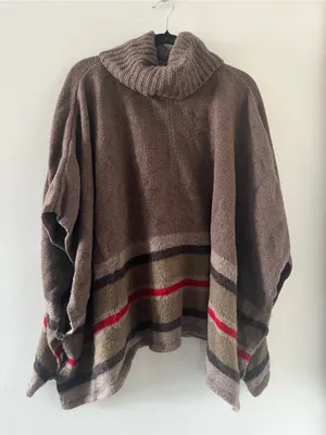 Loft Brown Cowl Neck Wool Blend Knit Poncho Sweater XS Equestrian Fall Oversized thumbnail 1