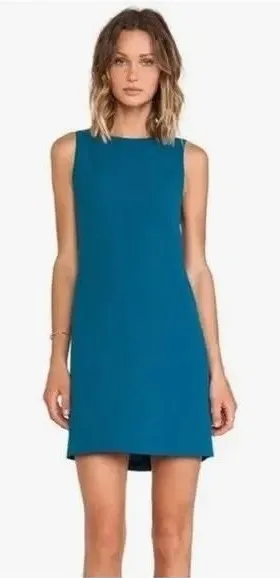 Vince Womens Teal Blue Sleeveless Shift Mini Dress Size 2‎ V1588-90389 thumbnail 1