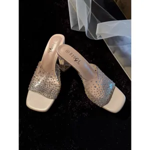Rouge Helium Womens Clear Rhinestone Mule Sandals Square Toe‎ Block Heel Size 9 thumbnail 2