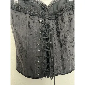Gothic Black Brocade Corset Top Bustier Lace-Up Victorian Steampunk Grunge XXS thumbnail 4