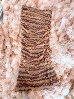 Zara Printed Brown and Orange Tulle Midi Length Fitted Ruche Skirt thumbnail 6