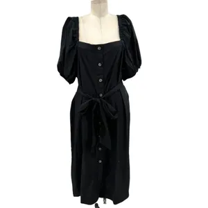 J. Crew Cottage Dress in Black‎ Square Neck Puff Sleeve Button Front Size XL thumbnail 3