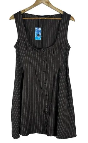 NWT Cider Pinstripe Mini Dress Brown Preppy Button Front Scoop Neck Size L thumbnail 1