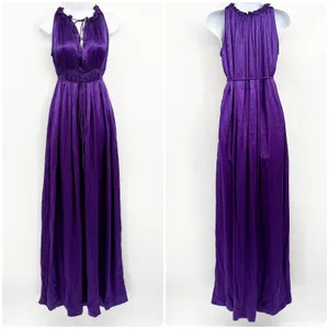 Blessed and Lucky Womens Purple 100% Silk Pleated Halter Maxi Prom Gown Dress XS thumbnail 2