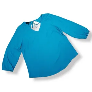 Fortune + Ivy Cutout Back Tie Eyelet Trim Blouse Teal‎ Blue Size Large thumbnail 13