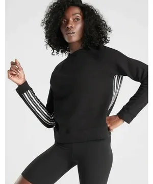 Athleta 24/7 Striped Crewneck Sweatshirt Black & White pullover crew neck medium thumbnail 1