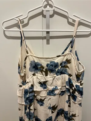 American Eagle Outfitters Cream Mini Dress with Blue Floral Print thumbnail 5