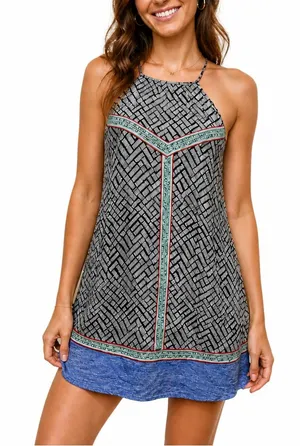 THML Black Patterned Colorful Embroidered Halter Neckline Mini Dress Size XS thumbnail 1