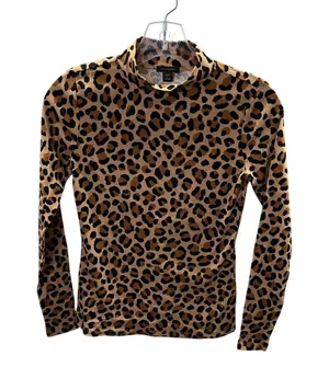 Ann Taylor Womens XXSP Petite Leopard Print Long Sleeve Mock‎ Neck Top thumbnail 1