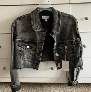 Cello Cropped Black Jean Jacket thumbnail 1