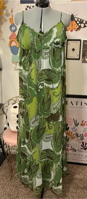 Apt. 9 Olive Green Paisley Maxi Slip Dress thumbnail 1