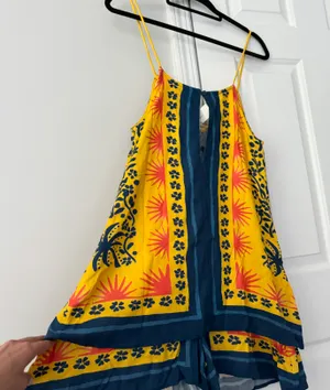 Farm Rio Sunshine Tie Neck Layered Romper, Size L thumbnail 9