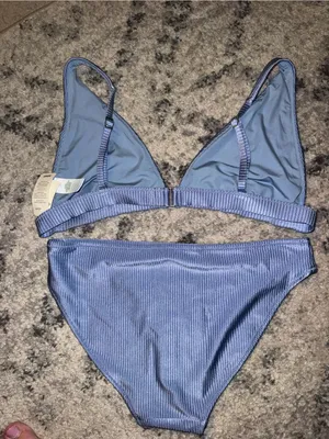 aerie Ribbed Light Blue Triangle Bikini thumbnail 4