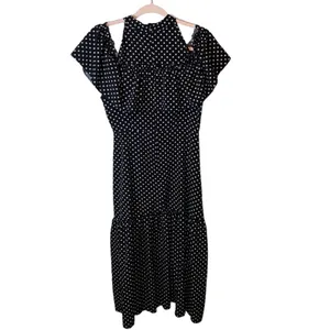 Shein‎ Black White Polka Dot Midi Dress Cold Shoulder Medium thumbnail 3