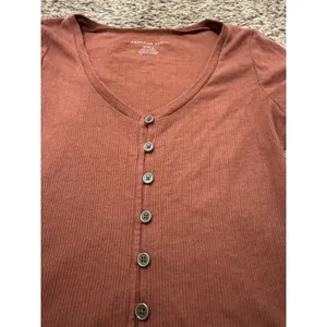 American‎ Eagle Top Ribbed Button Front Cropped Top Y2K Medium Rust Brown thumbnail 2