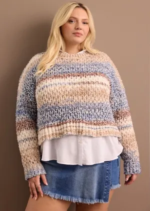 Arula Samantha Crop Ombré Loose Weave Crop Sweater NWT 1X thumbnail 1