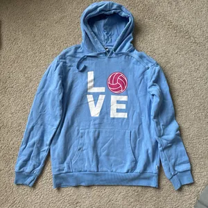 Blue Hoodie with Love Volleyball Design thumbnail 2