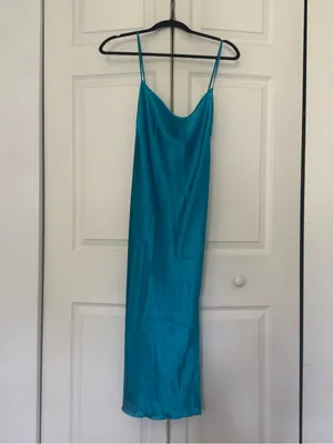 Cheibear Blue Green Teal Satin Midi Nightgown Sleep Dress Pajamas Size XL thumbnail 2