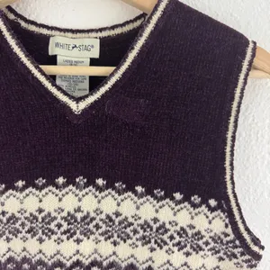 WHITE STAG Vintage 90s Dark Purple Fair Isle Soft V Neck Sleeveless Sweater Vest thumbnail 4