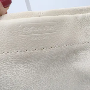 Coach Shoulder Bag Women's Hobo Cream Grey Pebbled Leather Studded Good thumbnail 2