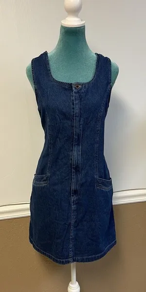 Vintage Y2K St. John’s‎ Bay Denim Jumper Dress Western Farmcore Normcore Women L thumbnail 1